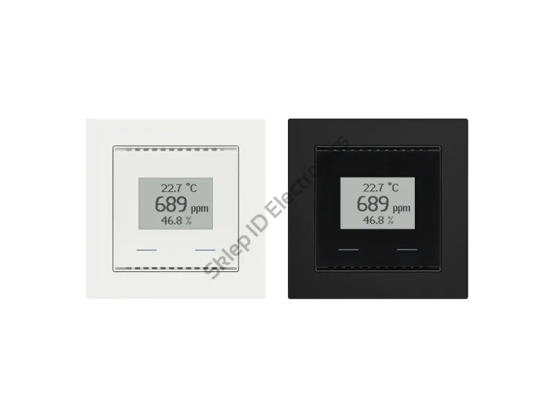 KNX AQS/TH-UP Touch ► wewnętrzny czujnik jakości powietrza (CO2), temperatury i wilgotności, szklany, 2 przyciski dotykowe, format 55