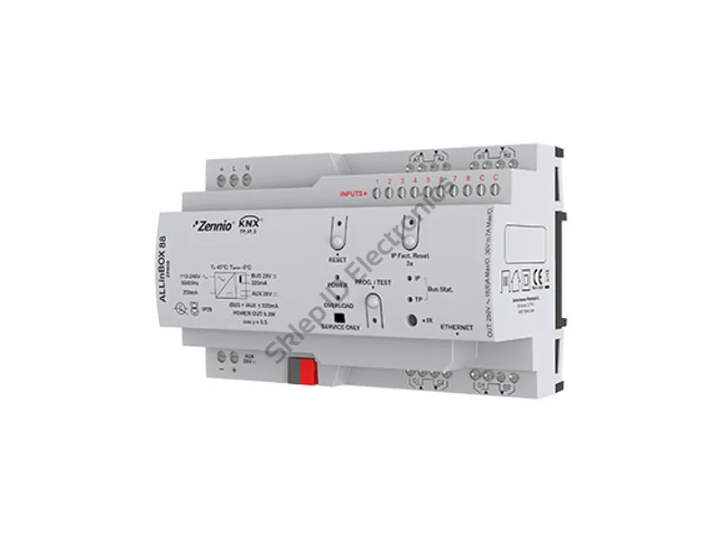 ALLinBOX 88 ► moduł wielofunkcyjny KNX: 8 wyjść 16A + 8 wejść analogowo-binarnych + zasilacz KNX 320mA + interfejs KNX IP