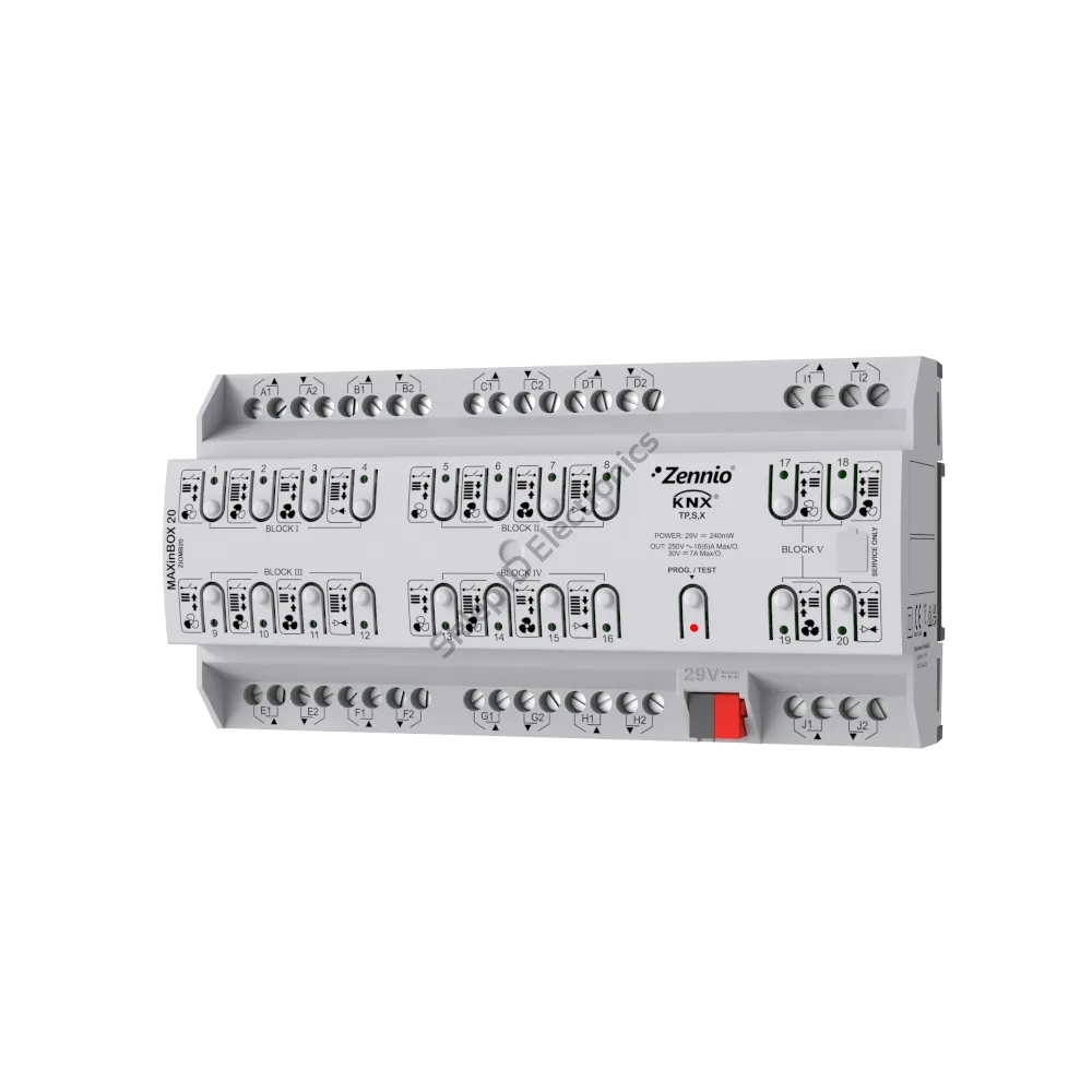 MAXinBOX 20 ► moduł aktorów KNX - 20 wyjść przekaźnikowych / 10 żaluzjowych 16A / 5 fan coil 2-rurowy, KNX Secure